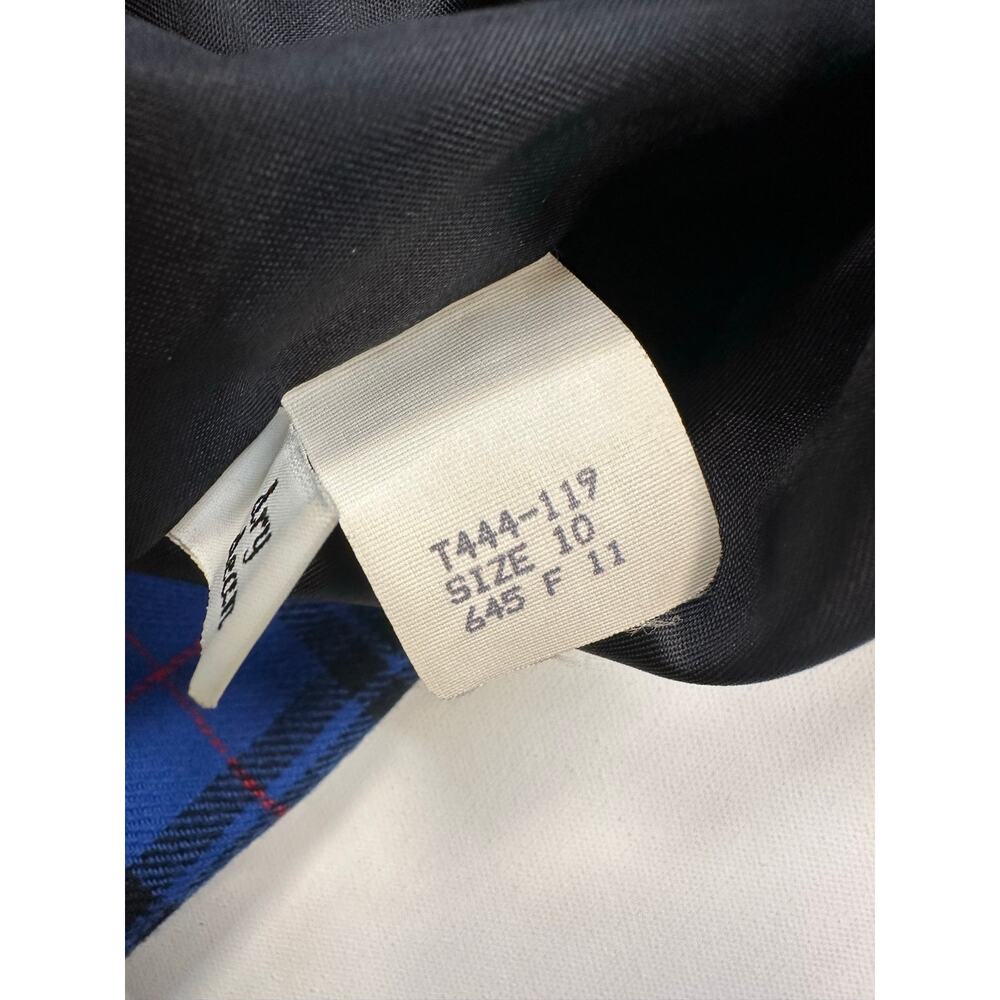 Vintage 1990’s Blue and Black Wool Plaid Blazer Jacket w/ Velvet Collar Size 10 - Picture 5 of 6
